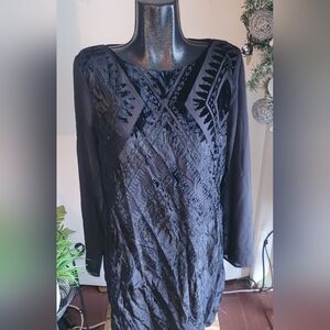 Le Chateau Black Semi Sheer Long Sleeve Tunic L